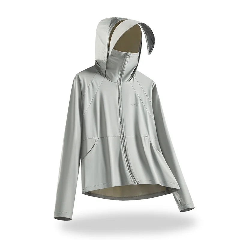 Women Sunscreen Hoodie Solid Color - UV Protection & Style.