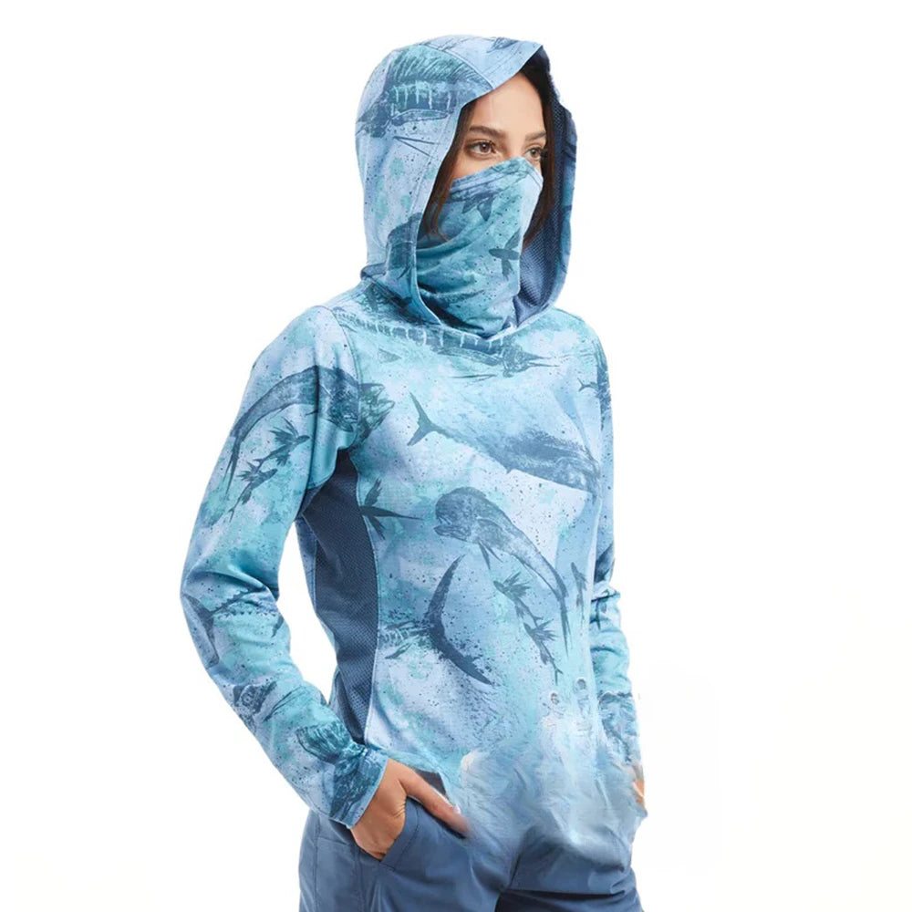 Fishing T-shirts Women's Long Sleeve Uv Protection Fishing Hoodies Face Mask