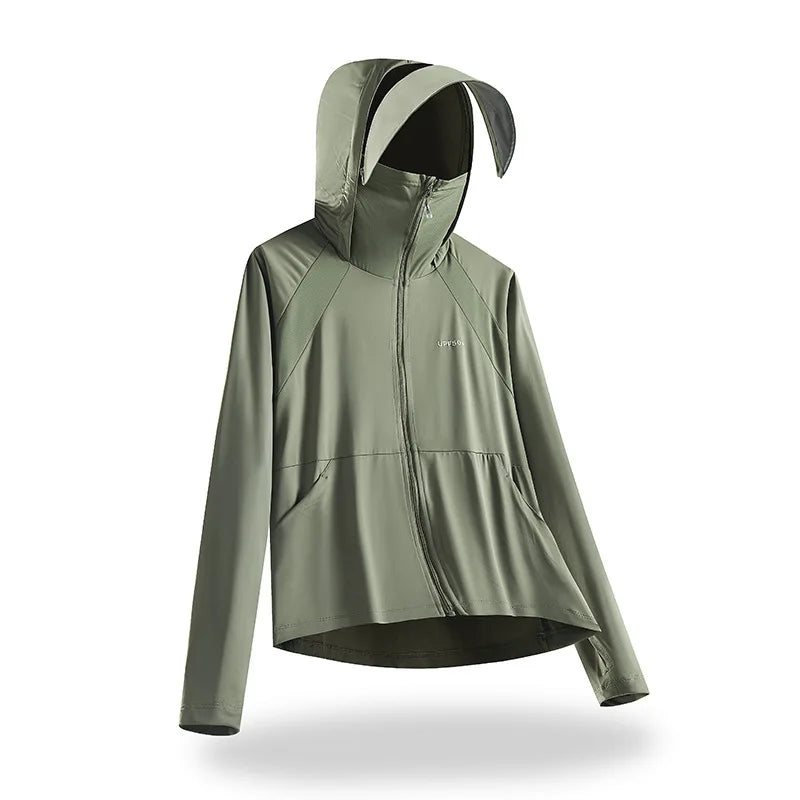 Women Sunscreen Hoodie Solid Color - UV Protection & Style.