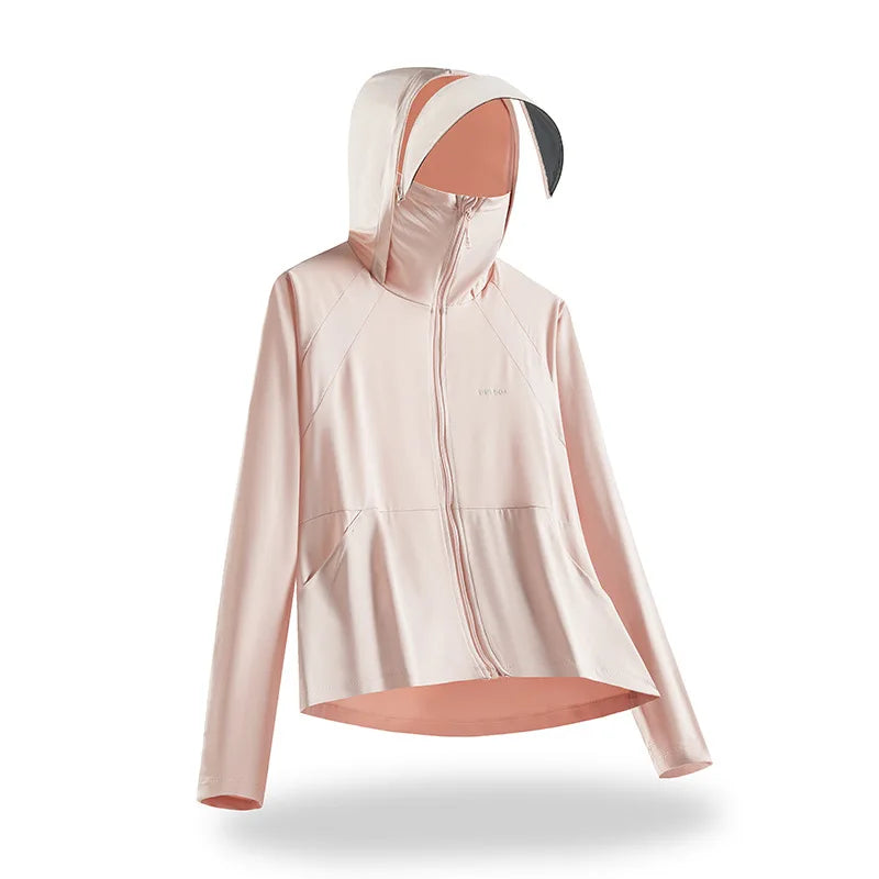 Women Sunscreen Hoodie Solid Color - UV Protection & Style.