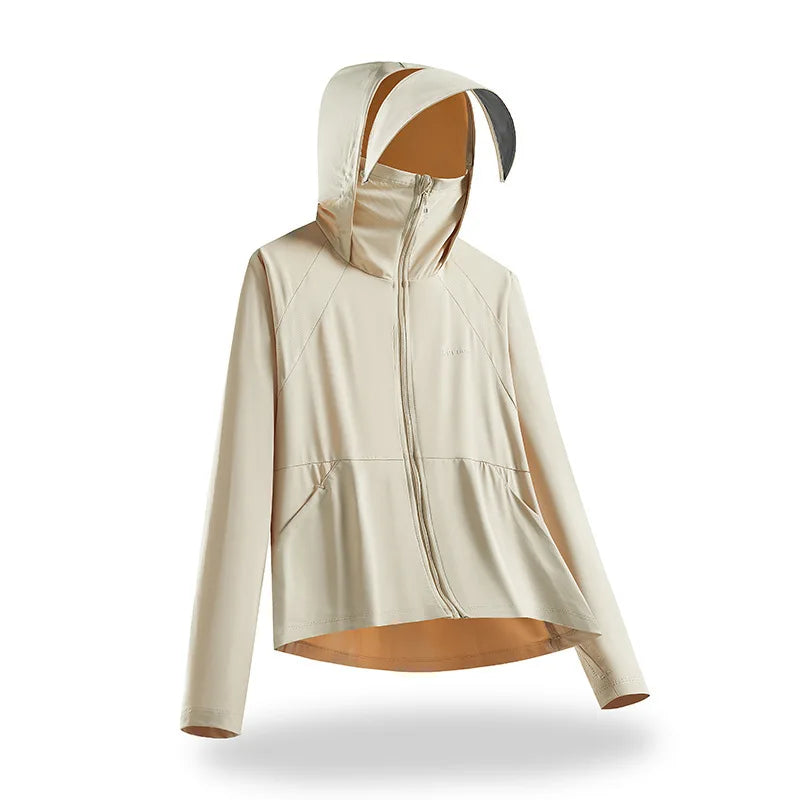 Women Sunscreen Hoodie Solid Color - UV Protection & Style.