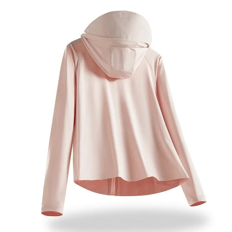Women Sunscreen Hoodie Solid Color - UV Protection & Style
